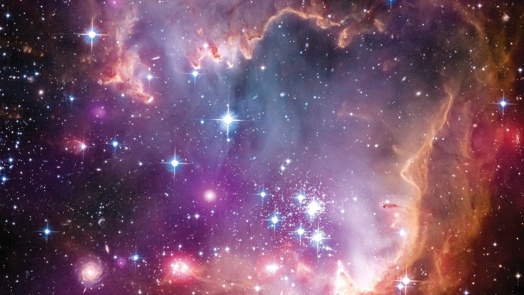 Composite image shows solar-type stars under Small Magellanic Cloud wing.