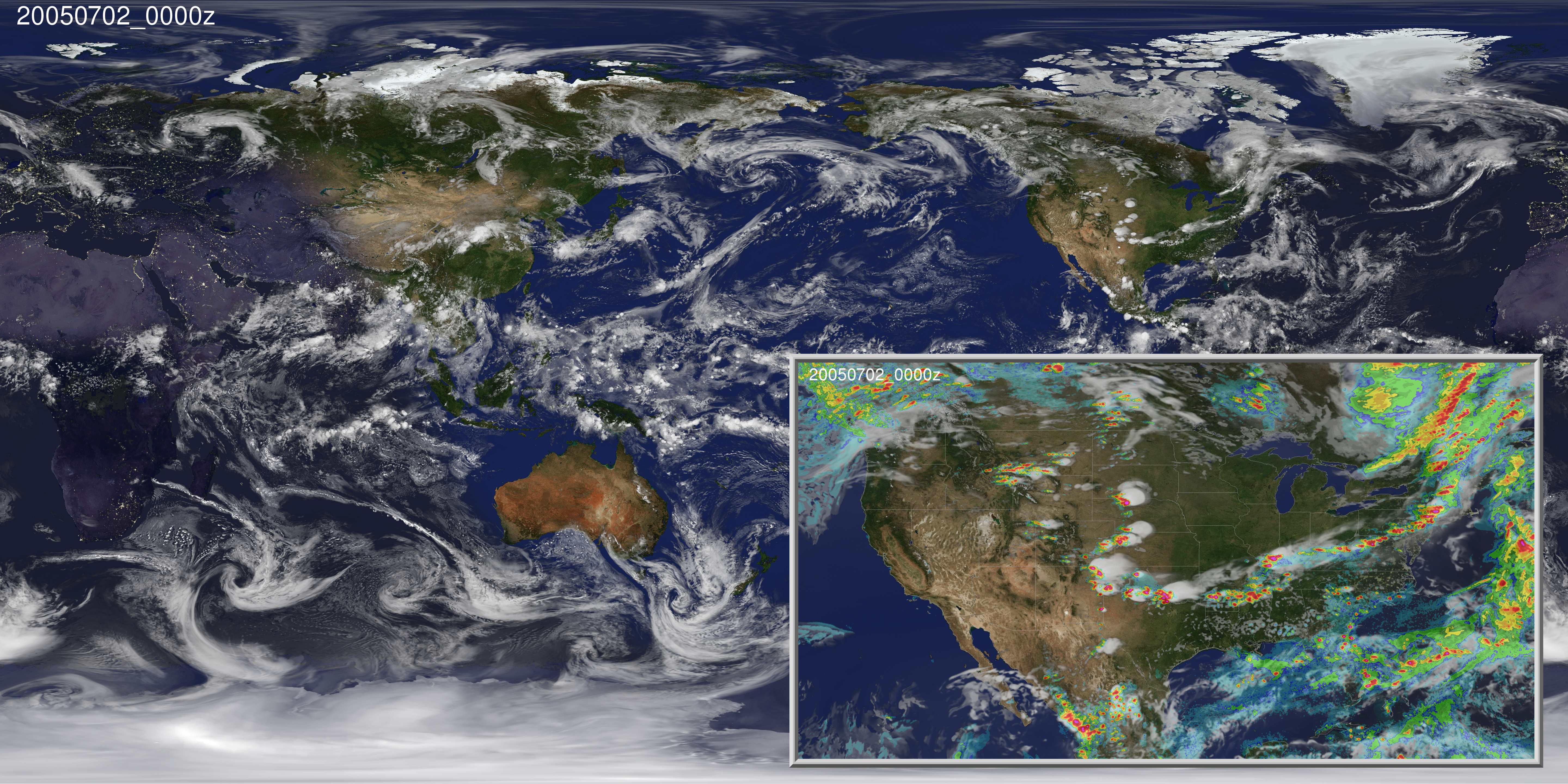 Global clouds with inset of precip over United states