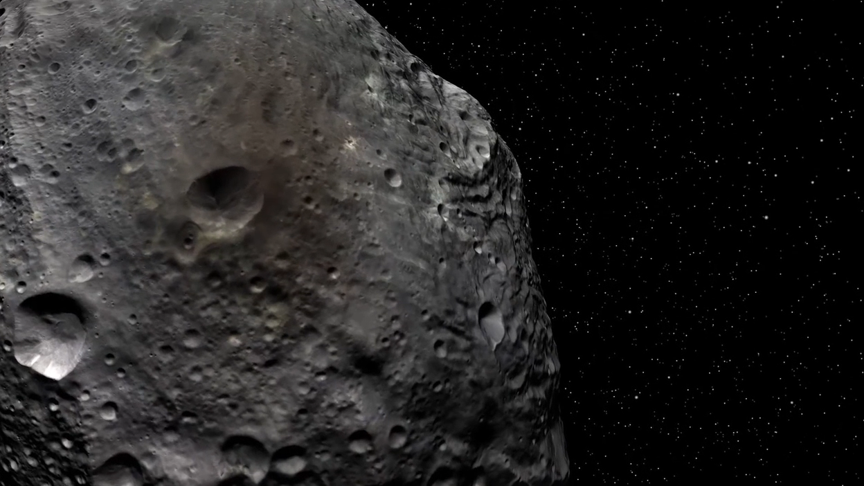 Simulated flight over asteroid Vesta