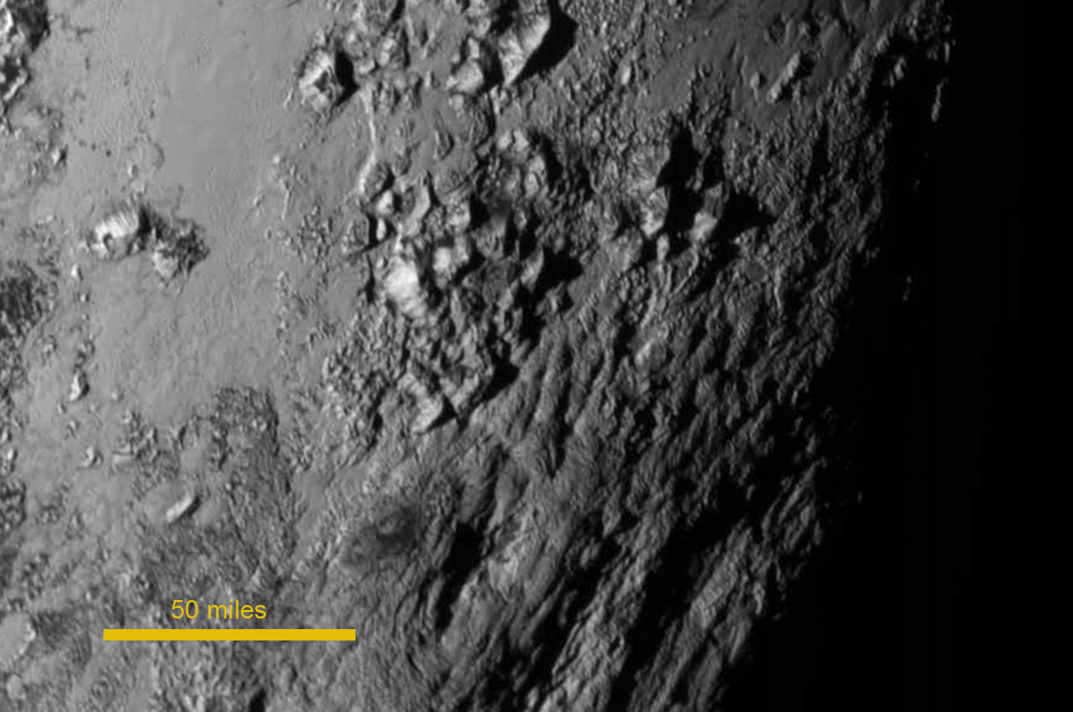 Close-up of a Mountain range on Pluto