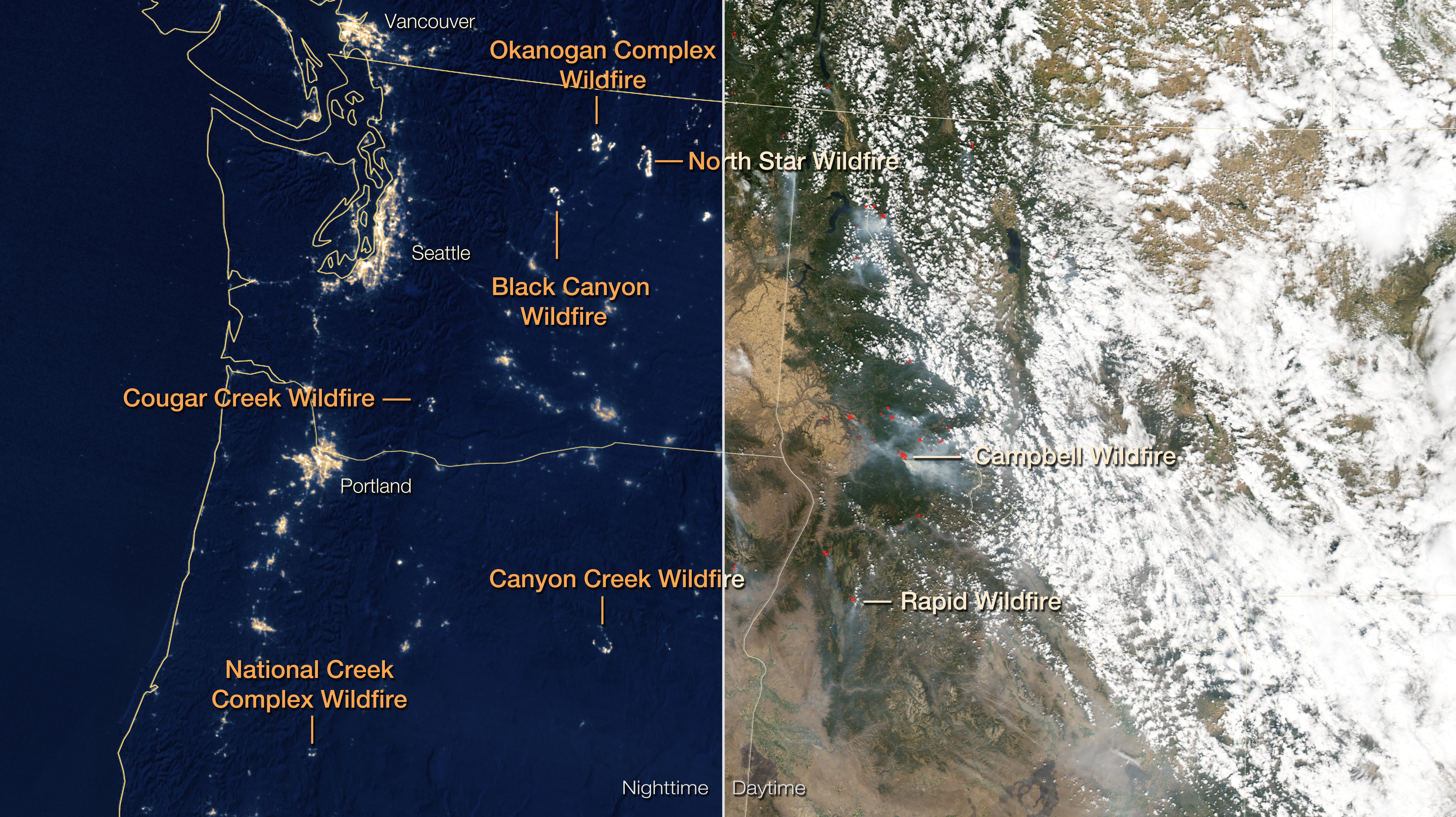 Fires at Night in the U.S. Northwest