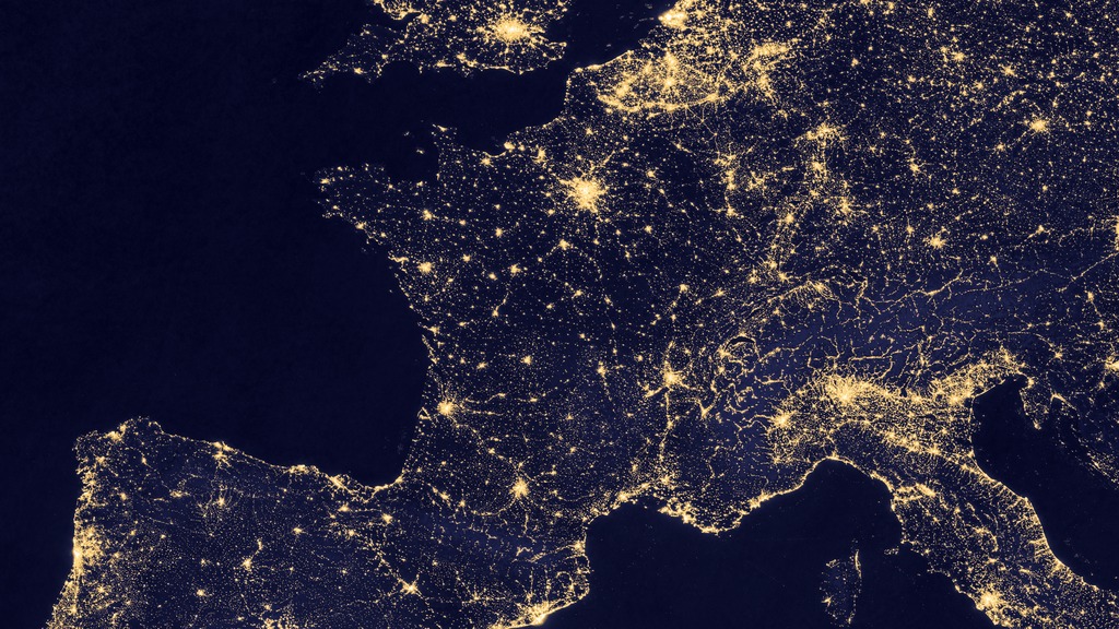 A night lights image centered on France