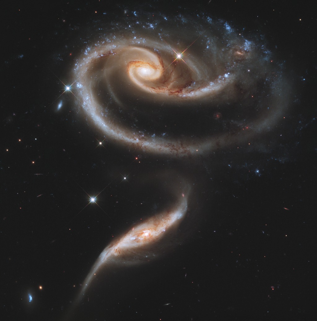 The galaxies of Arp 273 have recently interacted via gravity to make a shape resembling a cosmic rose.