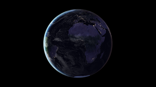 A rotating globe rendered from the blackmarble 2016 image.