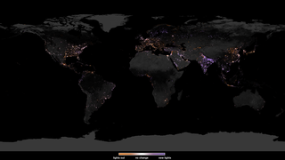 This image shows the change in lighting intensity from 2012 to 2016. The map was created using two separate night lights datasets (from 2012 and 2016) derived using data from the Visible Infrared Imaging Radiometer Suite (VIIRS) on the National Oceanic and Atmospheric Administration (NOAA)-NASA Suomi National Polar-orbiting Partnership (NPP) satellite. Each pixel represents 500 meters (1640 feet), or approximately six city blocks. Dark purple represents areas with new light since 2012, while dark orange represents areas where light existed in 2012 but no longer exists in 2016. Areas where lighting intensity stayed the same between 2012 and 2016 appear white. Varying shades of purple and orange indicate areas that have become brighter or dimmer since 2012, respectively.

Scientists use the Suomi NPP night lights dataset in many ways. Some applications include: forecasting a city’s energy use and carbon emissions, eradicating energy poverty and fostering sustainable energy development, providing immediate information when disasters strike, and monitoring the effects of conflict and population displacement.

In recent years, India has undergone rapid electrification (purple). In Syria, six years of war have had a devastating effect on millions of its people. One of the most catastrophic impacts has been on the country’s electricity network. Lights have gone out (orange) during the course of the conflict, leaving people to survive with little to no power. In Nigeria, light from gas flaring activity decreased from 2012 to 2016 (orange), largely due to international agreements acted on by the country.