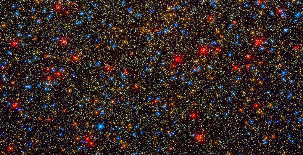 A close-up of stars in the core of the globular star cluster Omega Centauri from the Hubble Space Telescope.