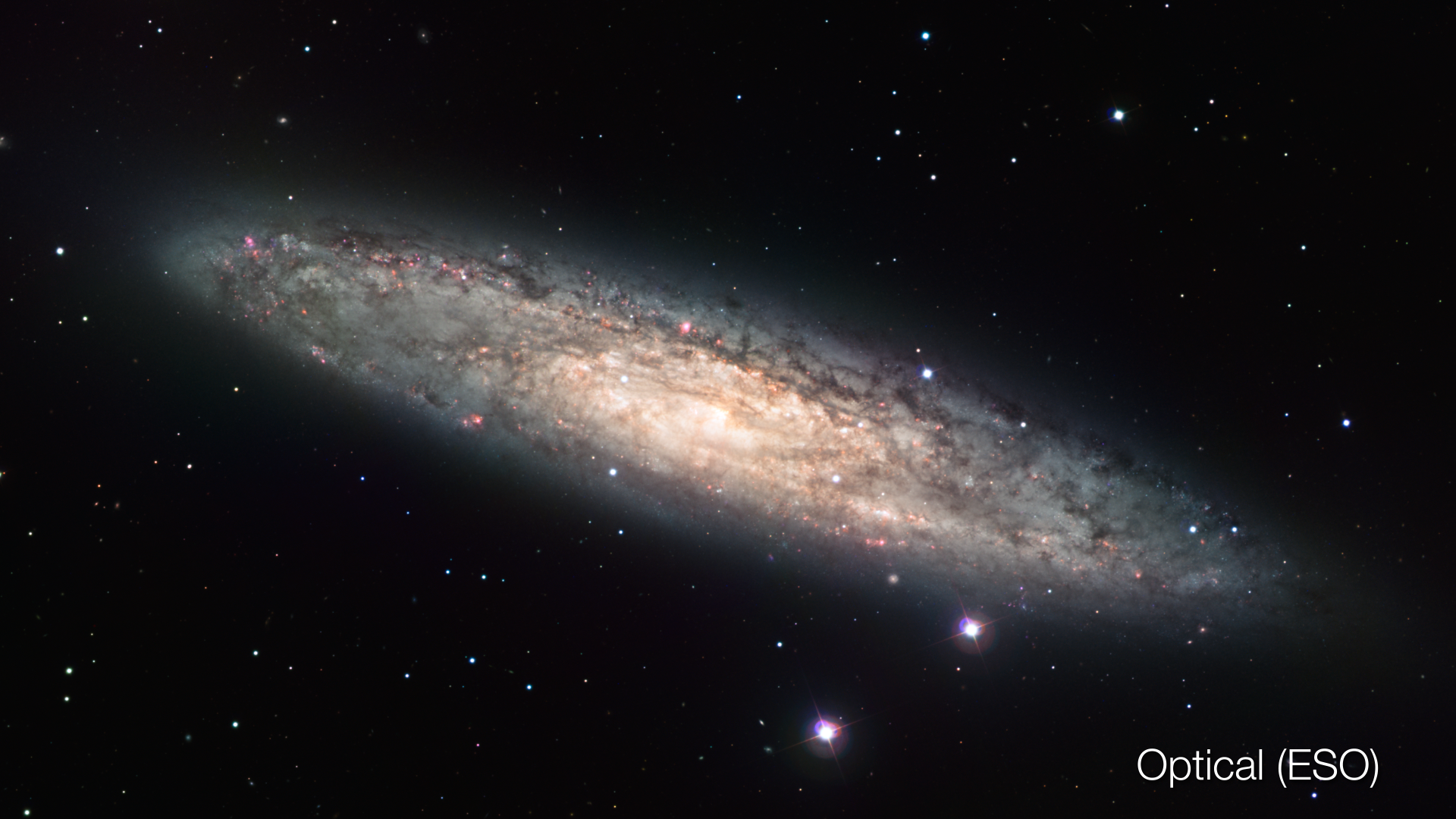 ESO optical image of the NGC 253 Dust and bright stars confuse the view in visible light.