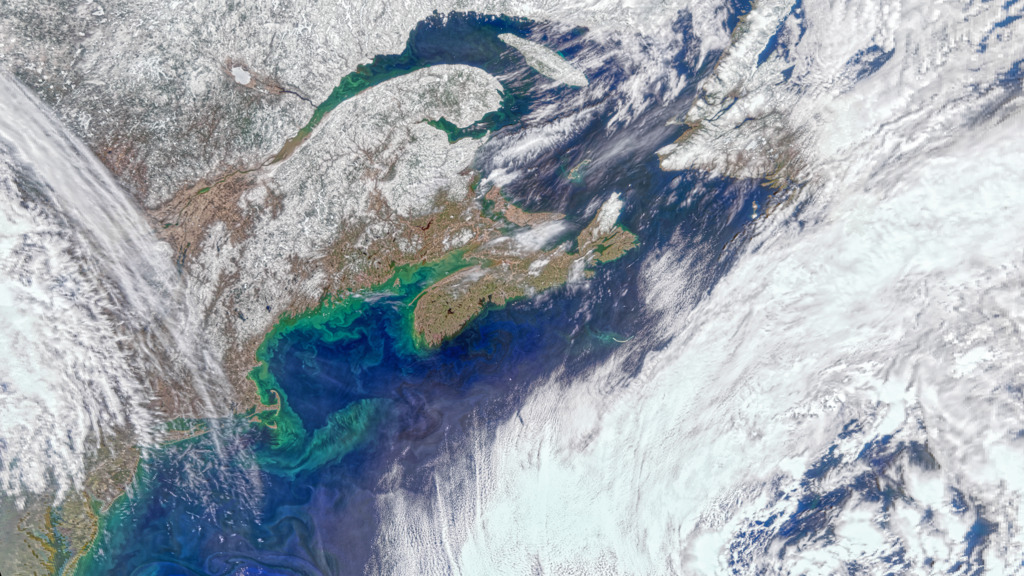 PACE Observes New England Coastal Phytoplankton BloomsThe coastline of New England is lined in swirls of green and teal waters in this natural color image from the PACE satellite’s Ocean Color Instrument on April 8, 2024. The vivid colors reflect blooms of phytoplankton, microscopic marine organisms that are the center of the ocean’s food web and play a major role in Earth’s carbon cycle. PACE, or the Plankton, Aerosol, Cloud, ocean Ecosystem, launched on February 8, 2024, with a mission to identify and track different communities of these phytoplankton. While some blooms of some species boost fisheries, others can produce toxins that are harmful for people and animals. Just like different plants on land  colors, different types of phytoplankton have different hues – and PACE’s Ocean Color Instrument detects a range of colors to allow scientists to tell them apart.  